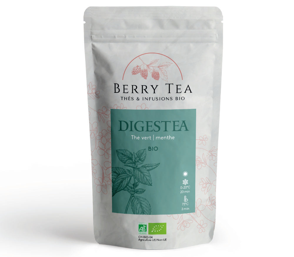 Échantillon 10g thé vert Digestea menthe poivrée Berry Tea