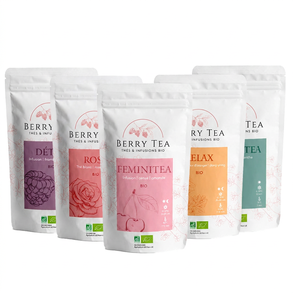 Kit de démarrage Berry Tea : cinq sachets de thés et infusions bio, dont le Digestea